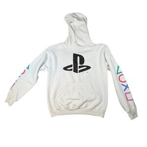 PlayStation Mens Pullover Hoodie - Black Logo Button Symbol Sleeves Medium